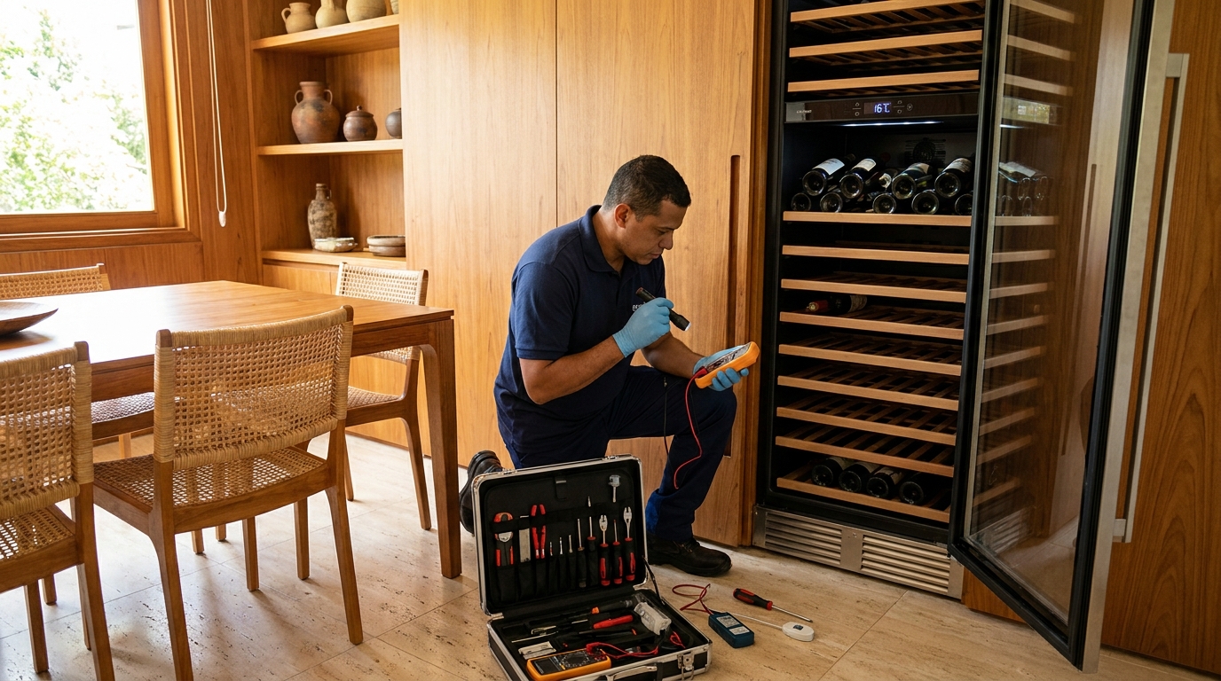 Substituição de termostato em adega climatizada em visita técnica em Campos dos Goytacazes‑RJ